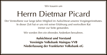 Traueranzeige von Dietmar Picard von Offenbach