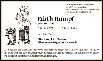 Traueranzeige von Edith Rumpf von Offenbach