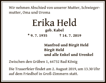 Traueranzeige von Erika Held von Offenbach