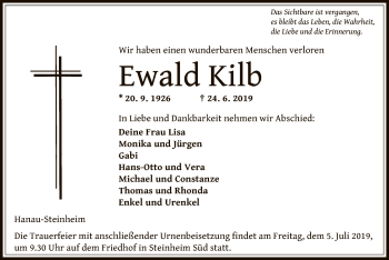 Traueranzeige von Ewald Kilb von Offenbach