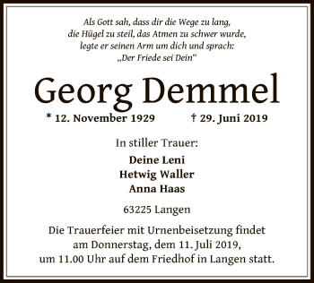 Traueranzeige von Georg Demmel von Offenbach