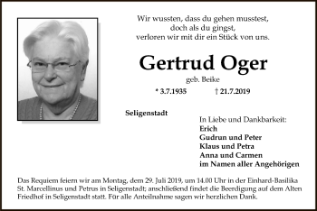 Traueranzeige von Gertrud Oger von Offenbach