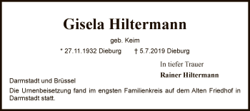 Traueranzeige von Gisela Hiltermann von Offenbach