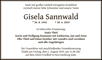 Traueranzeige von Gisela Sannwald von Offenbach