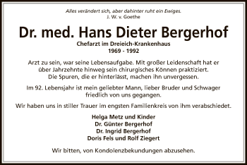 Traueranzeige von Hans Dieter Bergerhof von Offenbach