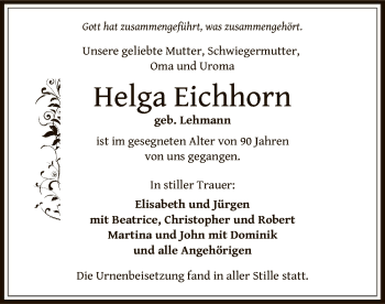 Traueranzeige von Helga Eichhorn von Offenbach