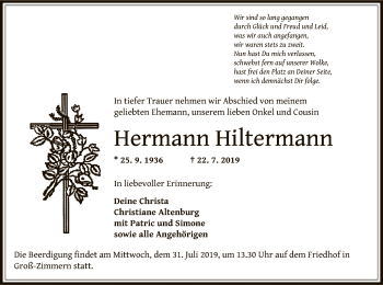 Traueranzeige von Hermann Hiltermann von Offenbach