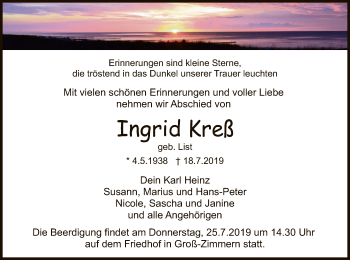 Traueranzeige von Ingrid Kreß von Offenbach