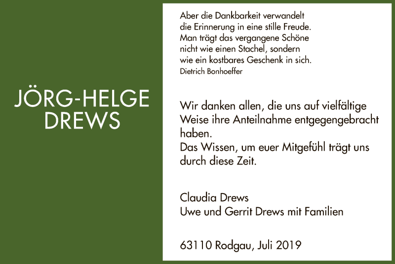  Traueranzeige für Jörg-Helge Drews vom 11.07.2019 aus Offenbach