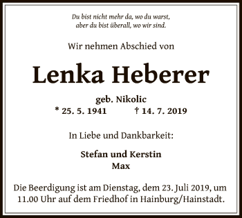 Traueranzeige von Lenka Heberer von Offenbach