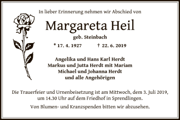 Traueranzeige von Margareta Heil von Offenbach