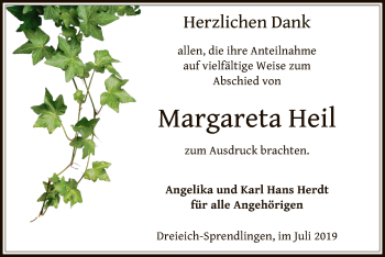 Traueranzeige von Margareta Heil von Offenbach