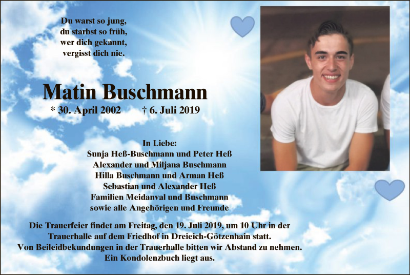  Traueranzeige für Matin Buschmann vom 18.07.2019 aus Offenbach