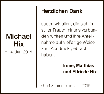 Traueranzeige von Michael Hix von Offenbach