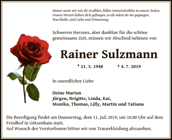 Traueranzeige von Rainer Sulzmann von Offenbach