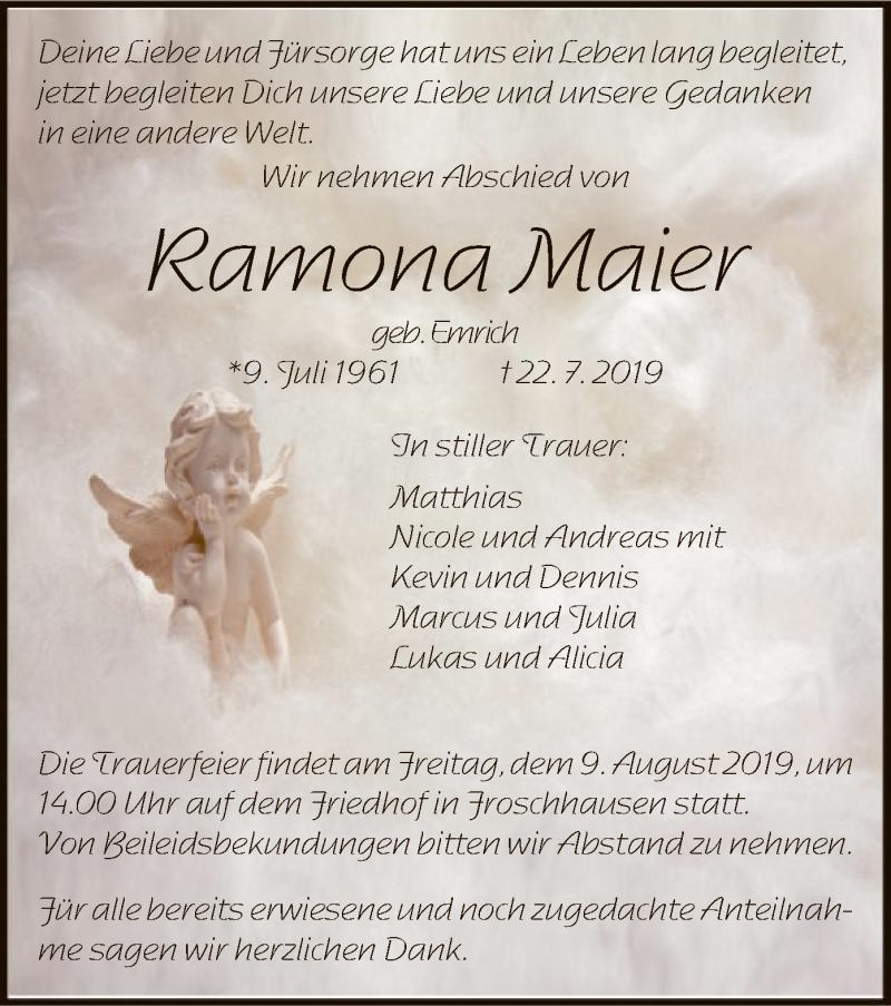  Traueranzeige für Ramona Maier vom 31.07.2019 aus Offenbach