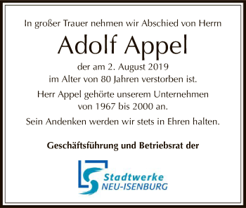 Traueranzeige von Adolf Appel von Offenbach