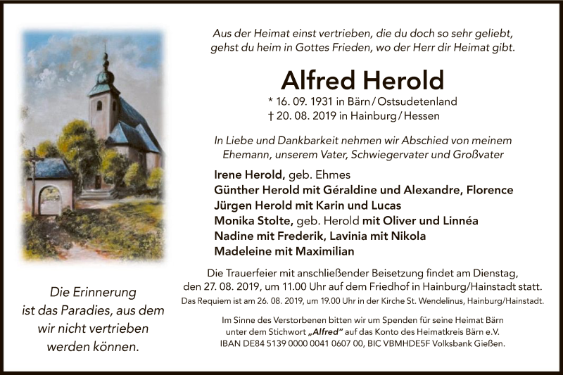  Traueranzeige für Alfred Herold vom 24.08.2019 aus Offenbach