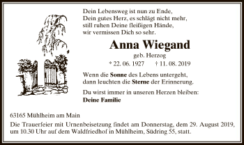 Traueranzeige von Anna Wiegand von Offenbach