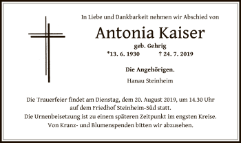 Traueranzeige von Antonia Kaiser von Offenbach