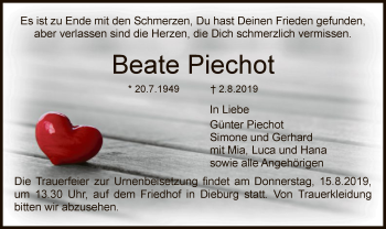 Traueranzeige von Beate Piechot von Offenbach