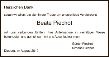 Traueranzeige von Beate Piechot von Offenbach