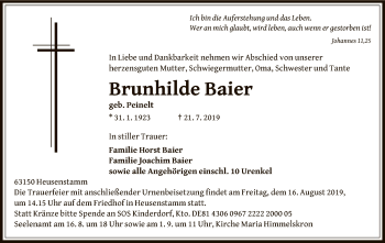 Traueranzeige von Brunhilde Baier von Offenbach