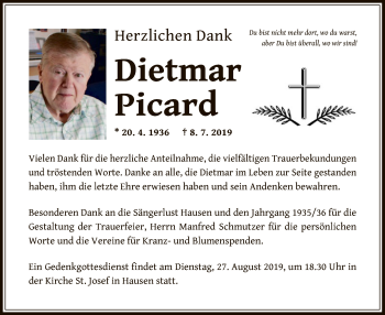 Traueranzeige von Dietmar Picard von Offenbach