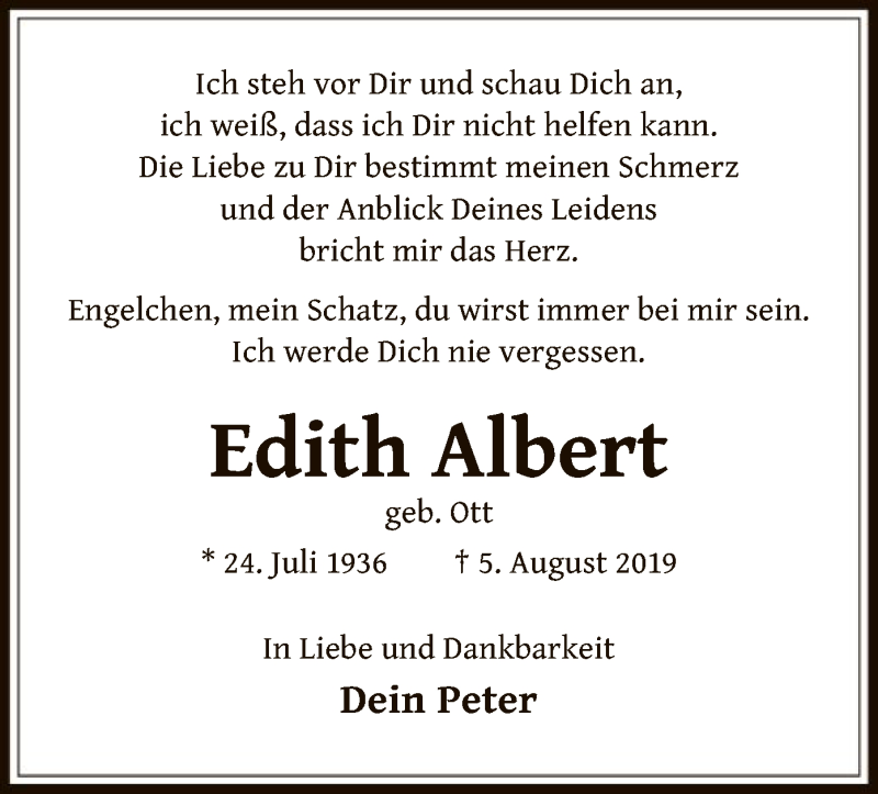  Traueranzeige für Edith Albert vom 10.08.2019 aus Offenbach