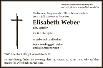 Traueranzeige von Elisabeth Weber von Offenbach