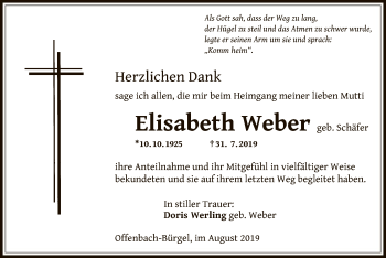 Traueranzeige von Elisabeth Weber von Offenbach