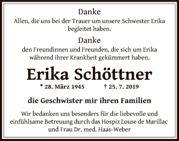 Traueranzeige von Erika Schöttner von Offenbach