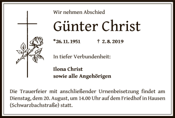 Traueranzeige von Günter Christ von Offenbach