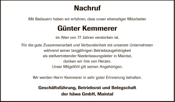 Traueranzeige von Günter Kemmerer von Offenbach