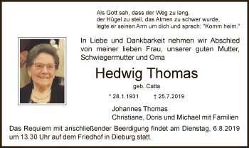 Traueranzeige von Hedwig Thomas von Offenbach