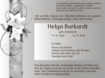 Traueranzeige von Helga Burkardt von Offenbach