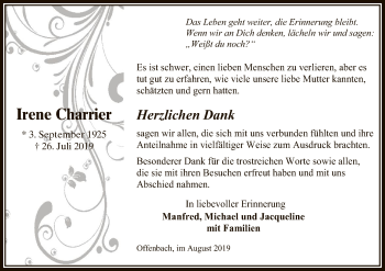 Traueranzeige von Irene Charrier von Offenbach