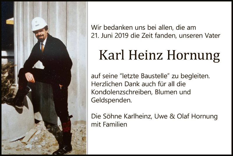  Traueranzeige für Karl Heinz Hornung vom 31.08.2019 aus Offenbach