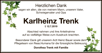 Traueranzeige von Karlheinz Trenk von Offenbach