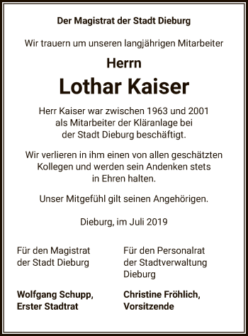 Traueranzeige von Lothar Kaiser von Offenbach