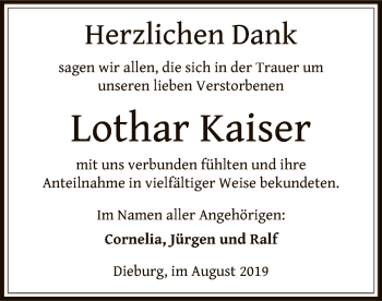 Traueranzeige von Lothar Kaiser von Offenbach