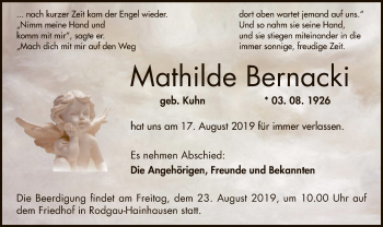 Traueranzeige von Mathilde Bernacki von Offenbach