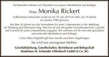 Traueranzeige von Monika Rickert von Offenbach