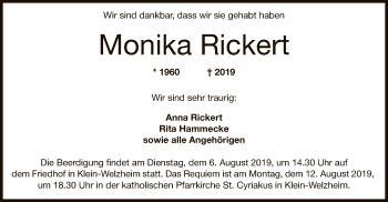 Traueranzeige von Monika Rickert von Offenbach