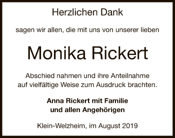 Traueranzeige von Monika Rickert von Offenbach