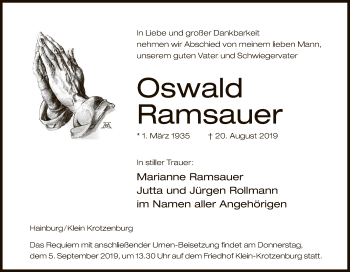 Traueranzeige von Oswald Ramsauer von Offenbach