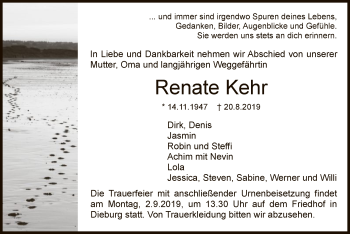 Traueranzeige von Renate Kehr von Offenbach