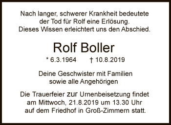 Traueranzeige von Rolf Boller von Offenbach