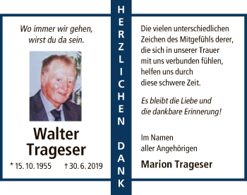 Traueranzeige von Walter Trageser von Offenbach