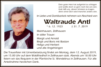 Traueranzeige von Waltraude Antl von Offenbach